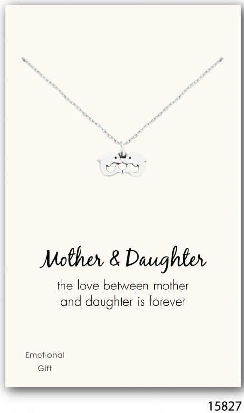 Two dolphins mother daughter silver pendant